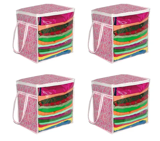 Designer Non-Woven Pink Flower Saree Cover Organizers