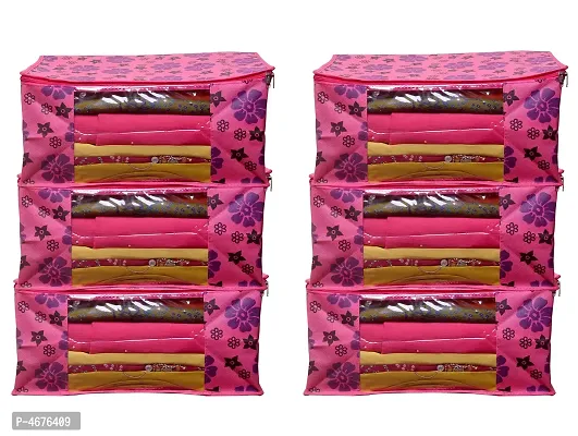Fashionable Pink Flower Saree cover Front Transparent (Pack of 6)