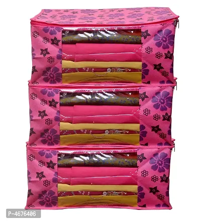 New Pink  Flower Saree cover Front Transparent Pack of 3