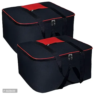 2Pack Large 75-Litres Underbed Clothes Blankets Storage Bag with Zippered Closure, Black, Rectangular, 54 x 46 x 28 cm