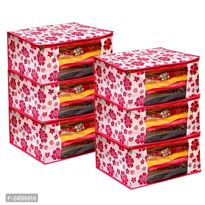 Ankit International Non Woven Saree Cover Pack of 6 Printed Clothes Storage Pink-thumb0