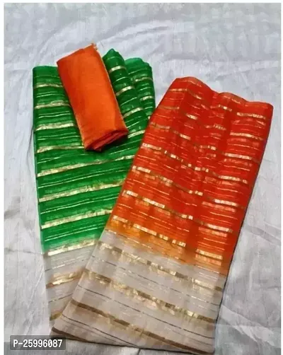 Stylish Organza Multicoloured Saree With Blouse Piece For Women