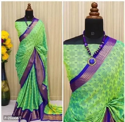 Stylish Cotton Silk Green Saree With Blouse Piece For Women