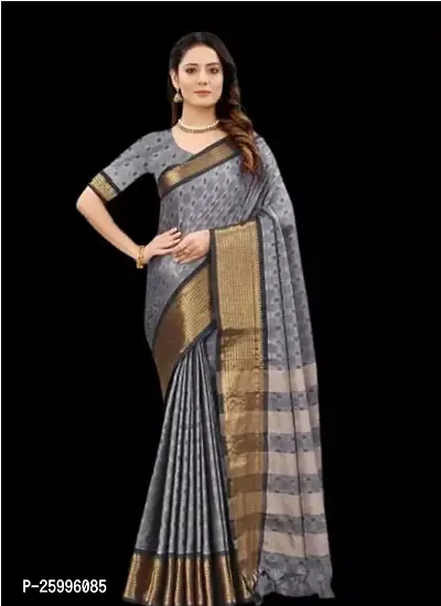 Stylish Cotton Silk Grey Saree With Blouse Piece For Women-thumb0