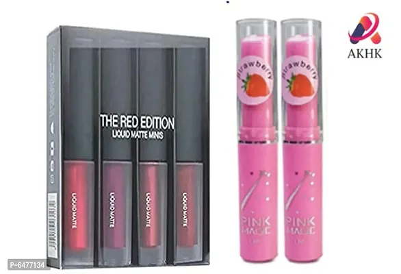 Lipstick Combo Pack of 4 with 2 Pink Strawberry lip bam-thumb0