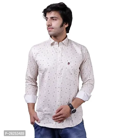 Reliable Beige Cotton Blend Long Sleeves Casual Shirts For Men