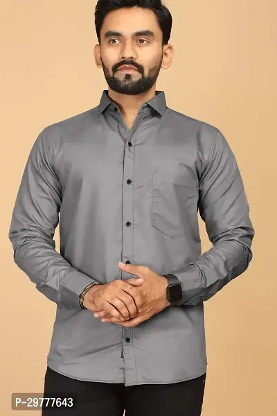 Stylish Grey Cotton Casual Shirts For Men-thumb0