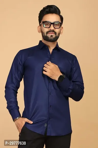 Stylish Navy Blue Cotton Casual Shirts For Men-thumb0