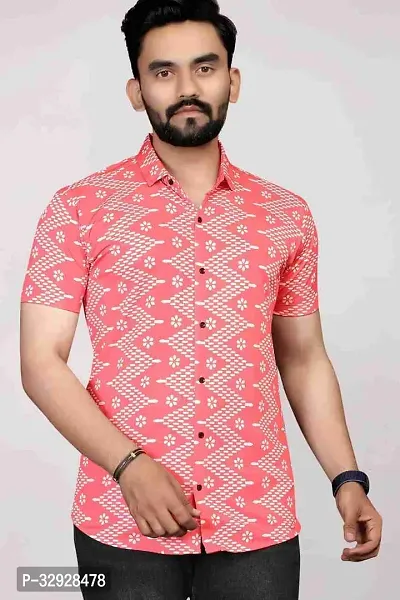 Stylish Cotton Blend Pink Short Sleeves Casual Shirt For Men-thumb0