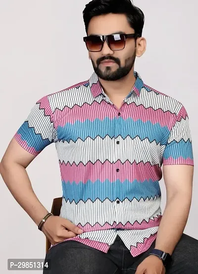 Reliable Multicoloured Lycra Printed Short Sleeves Casual Shirt For Men-thumb0