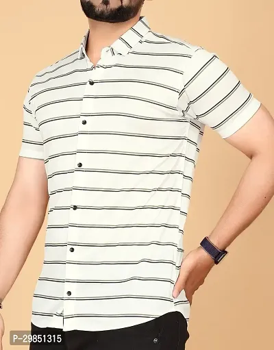 Reliable White Lycra Striped Short Sleeves Casual Shirt For Men-thumb0