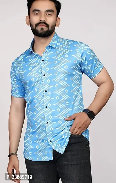 Stylish Blue Polyester Casual Shirts For Men-thumb0