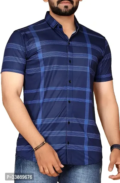 Stylish Navy Blue Polycotton Casual Shirts For Men-thumb0