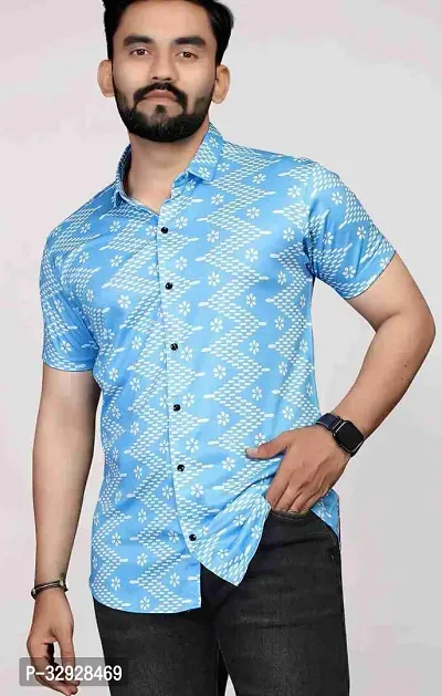 Stylish Cotton Blend Blue Short Sleeves Casual Shirt For Men-thumb0