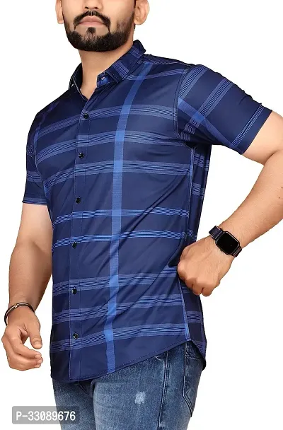 Stylish Navy Blue Polycotton Casual Shirts For Men-thumb3