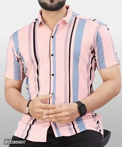 Stylish Pink Polyester Casual Shirts For Men-thumb0