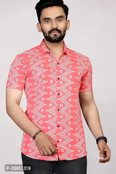 Reliable Red Lycra Printed Short Sleeves Casual Shirt For Men