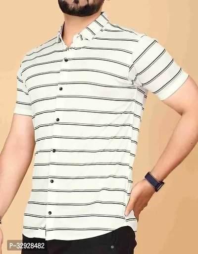 Stylish Cotton Blend White Short Sleeves Casual Shirt For Men-thumb0