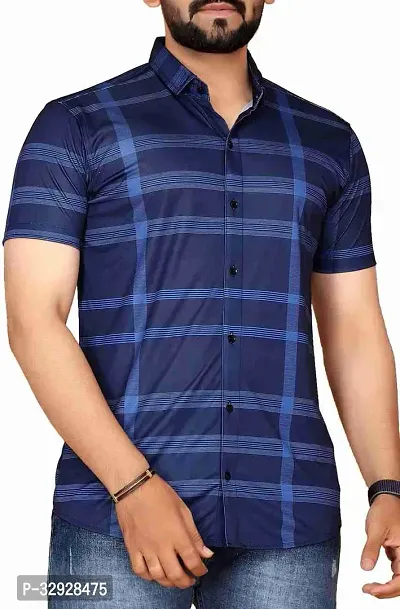 Stylish Cotton Blend Navy Blue Short Sleeves Casual Shirt For Men-thumb0