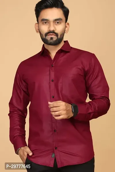 Stylish Maroon Cotton Casual Shirts For Men-thumb0