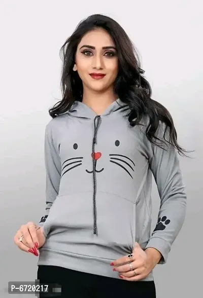 Winter Special Cat Printed Hoody For Women-thumb0