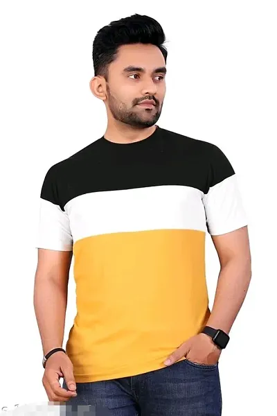 Hot Selling Polyester Multicoloured Colourblocked Short-sleeve Round Neck Tees For Men