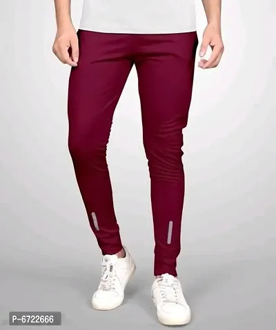Maroon Synthetic Regular Track Pants For Men
