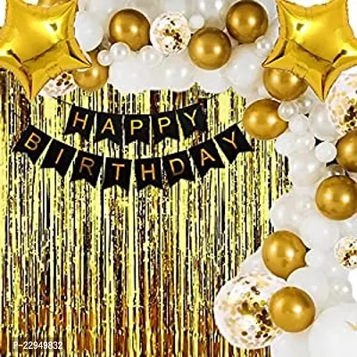 happy birthday combo set with  Gold and White balloons (pack of 64pcs)