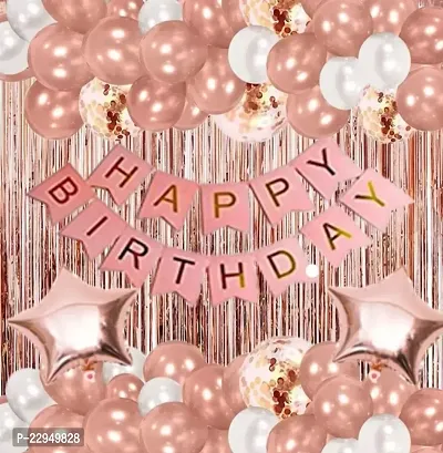 happy birthday combo set with Rose Gold and White balloons (pack of 38pcs)