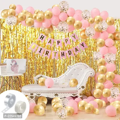 Happy Birthday Pink, Gold and White Balloons Combination  Decoration Set (Pack of 93)