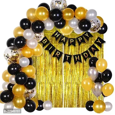 Happy Birthday Gold, Silver and Black Combination Balloons Decoration Set (Pack of 42)-thumb0