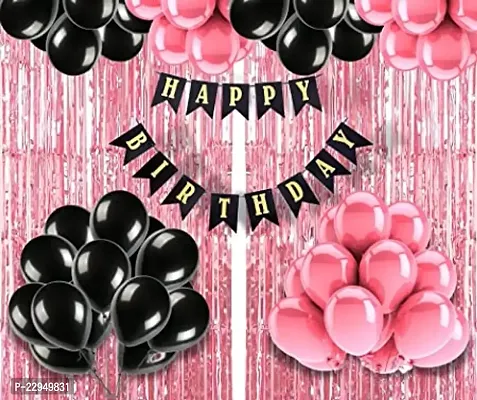 Happy Birthday Pink and Black Combination Balloons Decoration Set (Pack of 53pcs)