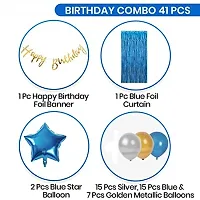 Happy Birthday Blue, Gold and Silver Combination Balloons Decoration Set (Pack of 46pcs)-thumb1