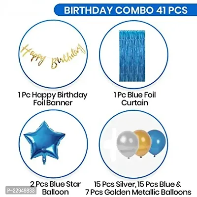 Happy Birthday Blue, Gold and Silver Combination Balloons Decoration Set (Pack of 46pcs)-thumb2