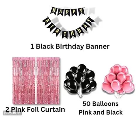 Happy Birthday Pink and Black Combination Balloons Decoration Set (Pack of 53pcs)-thumb2