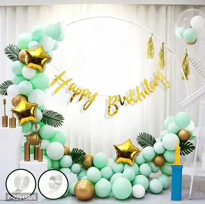 Happy Birthday Green, Rose Gold and White Combination Balloons Decoration Set (Pack of 43pcs)