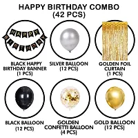 Happy Birthday Gold, Silver and Black Combination Balloons Decoration Set (Pack of 42)-thumb1