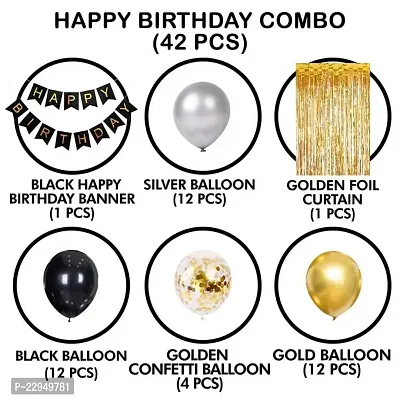 Happy Birthday Gold, Silver and Black Combination Balloons Decoration Set (Pack of 42)-thumb2