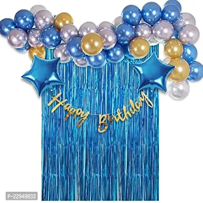 Happy Birthday Blue, Gold and Silver Combination Balloons Decoration Set (Pack of 46pcs)