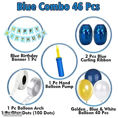 Happy Birthday Blue, Gold and White Combination Balloons Decoration Set (Pack of 46pcs)-thumb2