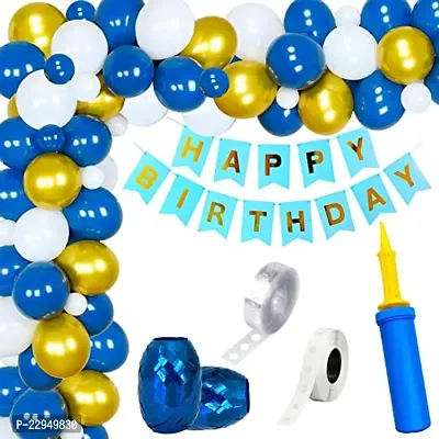 Happy Birthday Blue, Gold and White Combination Balloons Decoration Set (Pack of 46pcs)