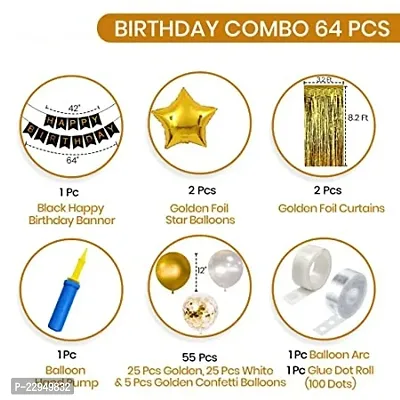 happy birthday combo set with  Gold and White balloons (pack of 64pcs)-thumb2