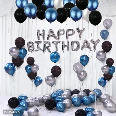 Happy Birthday Black, Blue and Silver Balloons Decoration Set (Pack of 31)