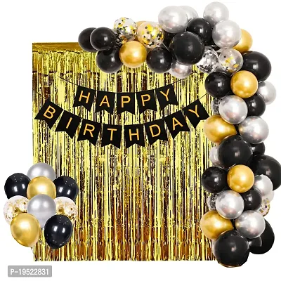 ZYRIC Happy Birthday Decoration kits with Gold, Silver and Black Balloons.