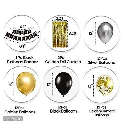 ZYRIC Happy Birthday Decoration kits with Gold, Silver and Black Balloons.-thumb2