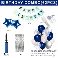 ZYRIC Happy Birthday Decoration Kits With Dark Blue, Silver and white Balloons.-thumb1