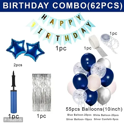 ZYRIC Happy Birthday Decoration Kits With Dark Blue, Silver and white Balloons.-thumb2