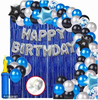 ZYRIC Happy Birthday Decoration Kits With Blue , Black and Silver Balloons-thumb0