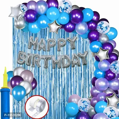ZYRIC Happy Birthday Decoration Kits With Blue, Pink, Purple and Silver Balloons