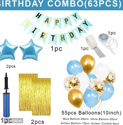 ZYRIC Happy Birthday Decoration Kits With Blue, White and Golden Balloons-thumb2